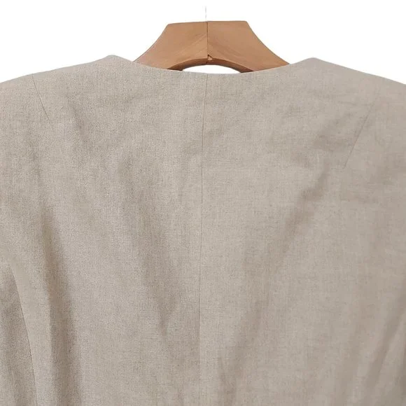 Amanda Smith Blazer Womens 8 Tan Pure Linen Belted Lined Single Button Casual - Picture 7 of 12